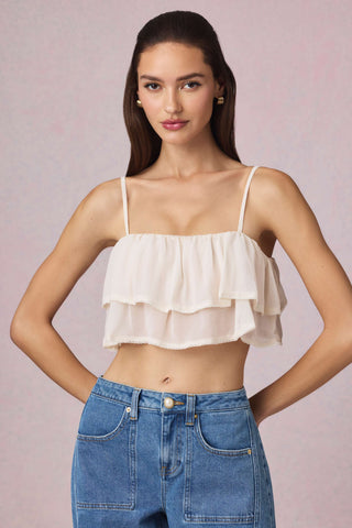 Ruffled Cropped Camisole Top in Ivory