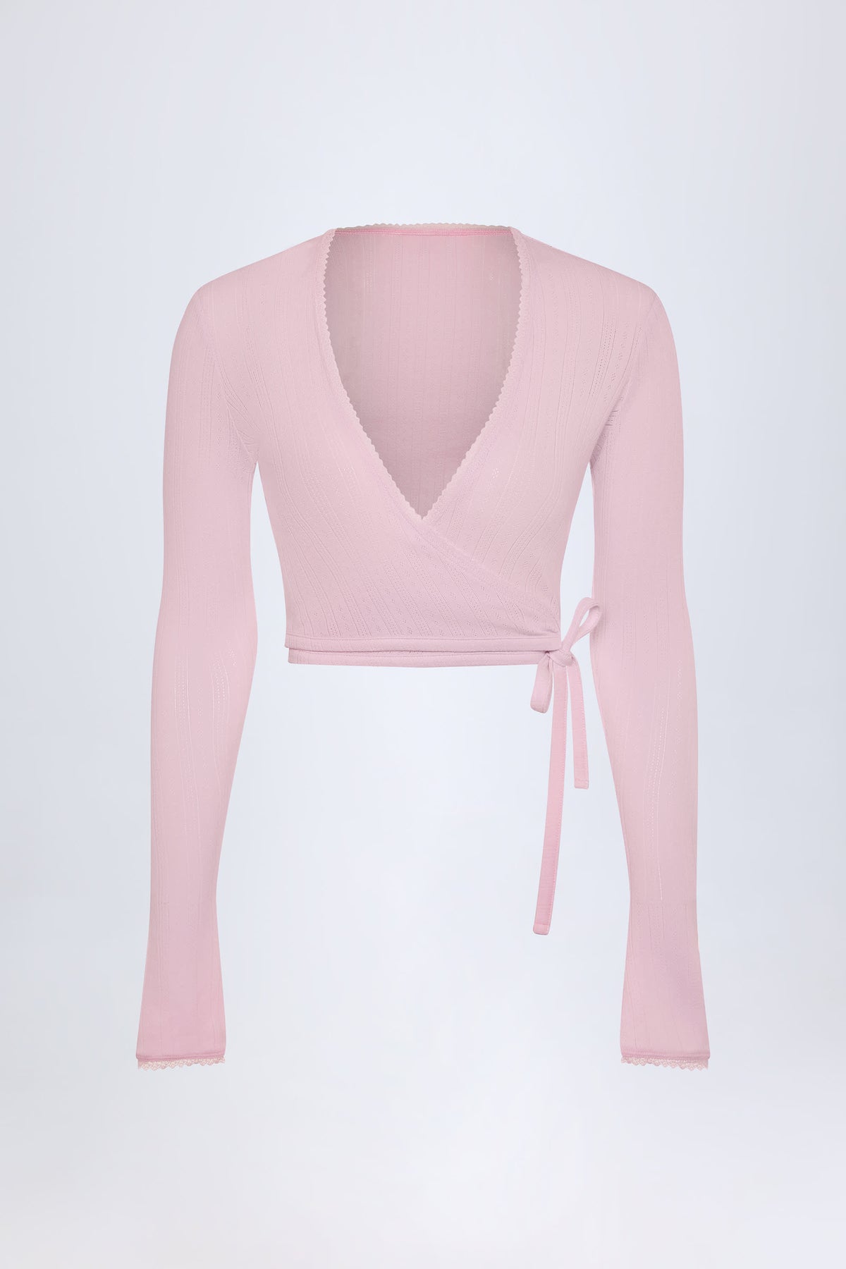 Pointelle Wrap Crop Top in Baby Pink