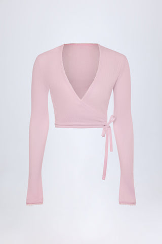 Pointelle Wrap Crop Top in Baby Pink
