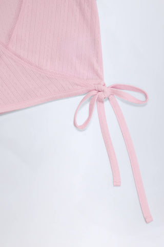 Pointelle Wrap Crop Top in Baby Pink