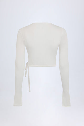 Pointelle Wrap Crop Top in White