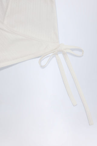 Pointelle Wrap Crop Top in White