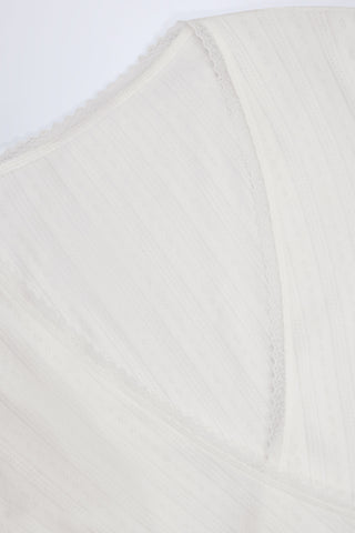 Pointelle Wrap Crop Top in White