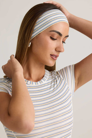 Modal Ribbed Headband in Blue & Yellow Stripe