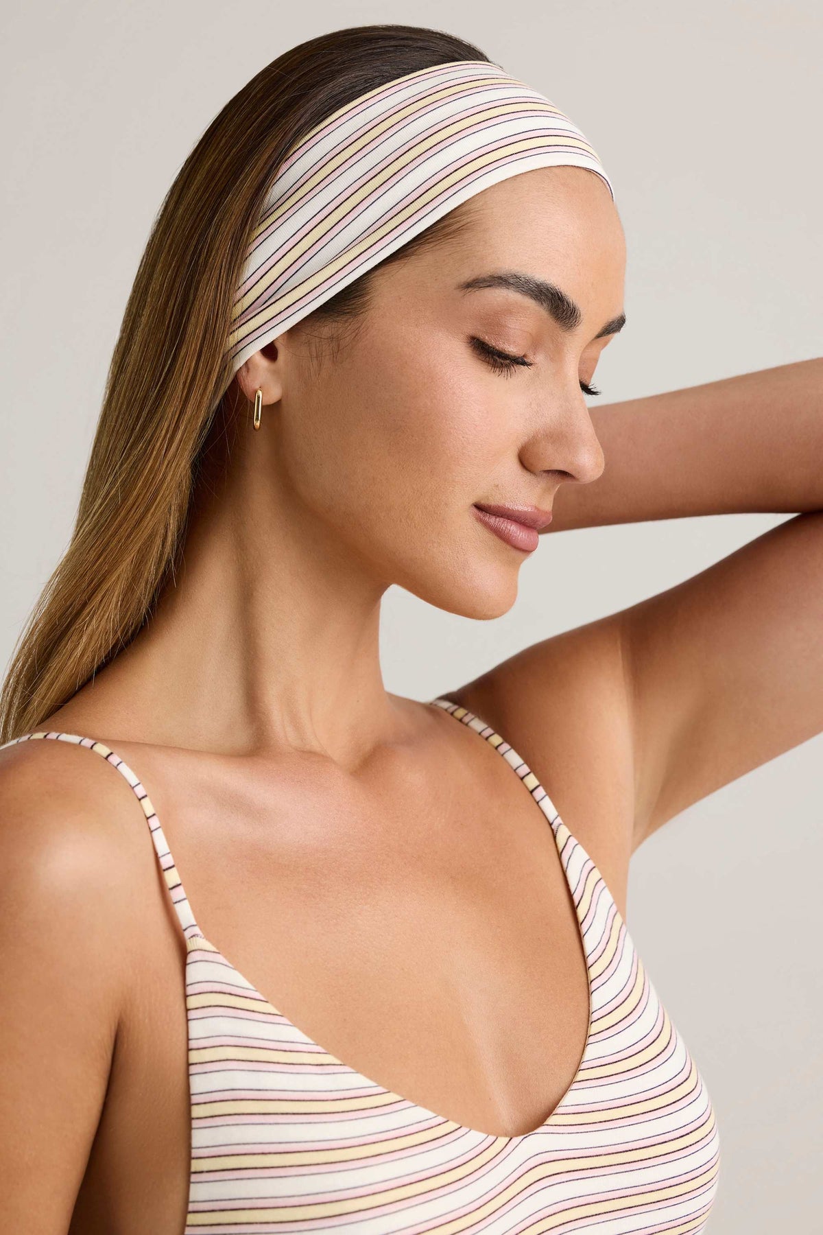 Modal Ribbed Headband in Pink & Yellow Stripe
