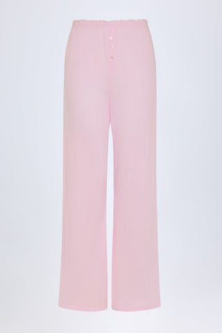 Pointelle Mid-Rise Straight-Leg Trousers in Baby Pink