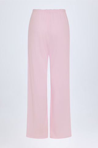 Pointelle Mid-Rise Straight-Leg Trousers in Baby Pink