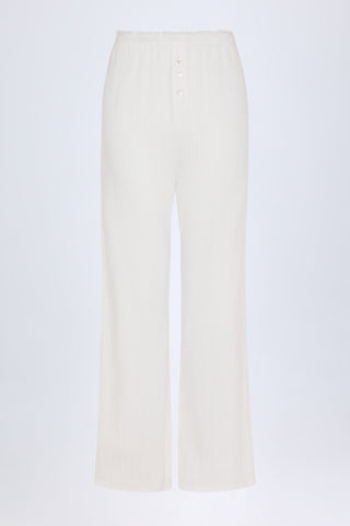 Pointelle Mid-Rise Straight-Leg Trousers in White