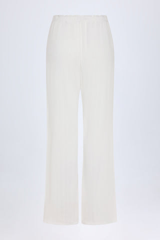Pointelle Mid-Rise Straight-Leg Trousers in White