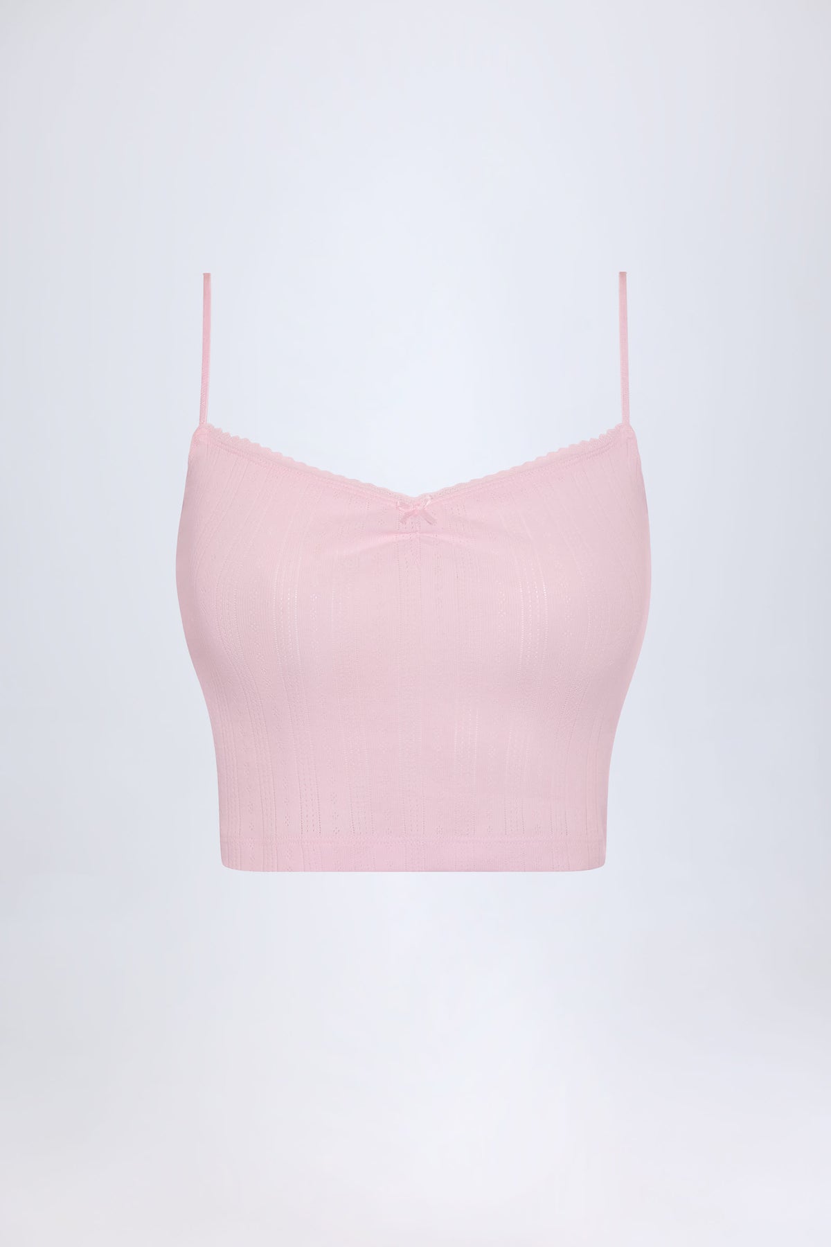 Pointelle Ruched Camisole Crop Top in Baby Pink