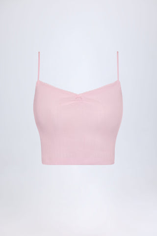 Pointelle Ruched Camisole Crop Top in Baby Pink
