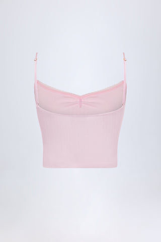 Pointelle Ruched Camisole Crop Top in Baby Pink