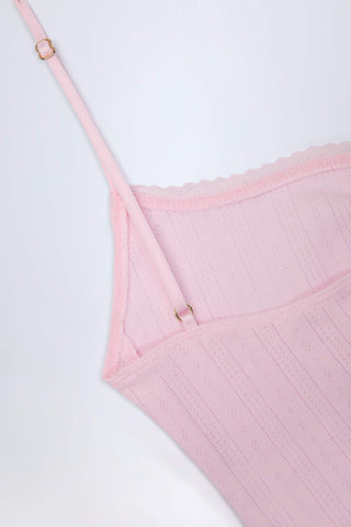Pointelle Ruched Camisole Crop Top in Baby Pink