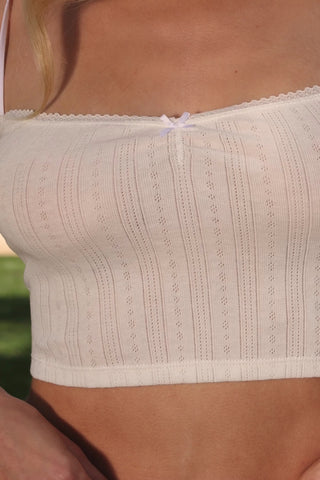 Pointelle Ruched Camisole Crop Top in White