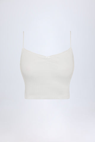 Pointelle Ruched Camisole Crop Top in White