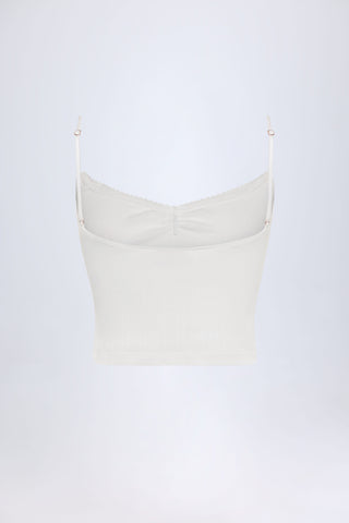 Pointelle Ruched Camisole Crop Top in White