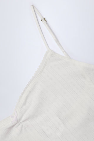 Pointelle Ruched Camisole Crop Top in White