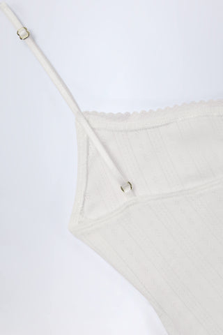 Pointelle Ruched Camisole Crop Top in White