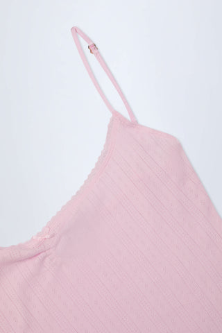 Pointelle Ruched A-Line Mini Dress in Baby Pink