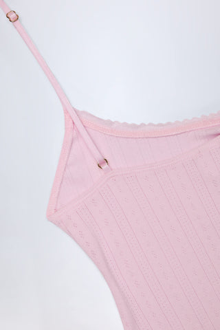 Pointelle Ruched A-Line Mini Dress in Baby Pink