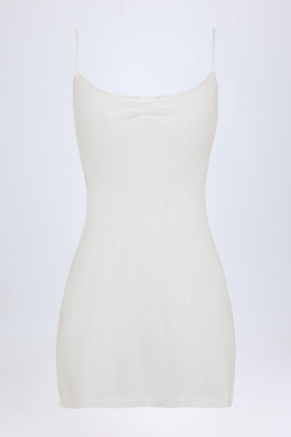 Pointelle Ruched A-Line Mini Dress in White