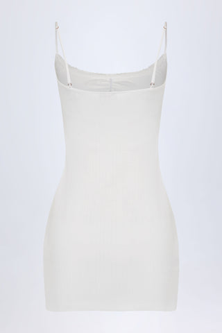 Pointelle Ruched A-Line Mini Dress in White
