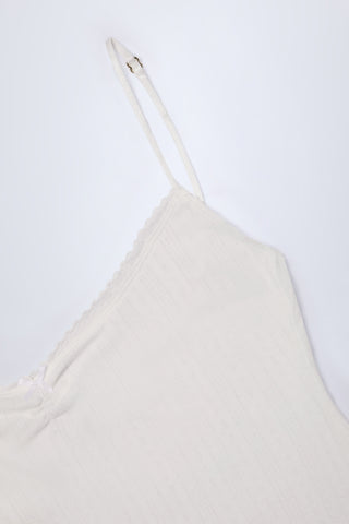 Pointelle Ruched A-Line Mini Dress in White