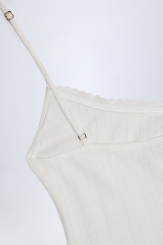 Pointelle Ruched A-Line Mini Dress in White