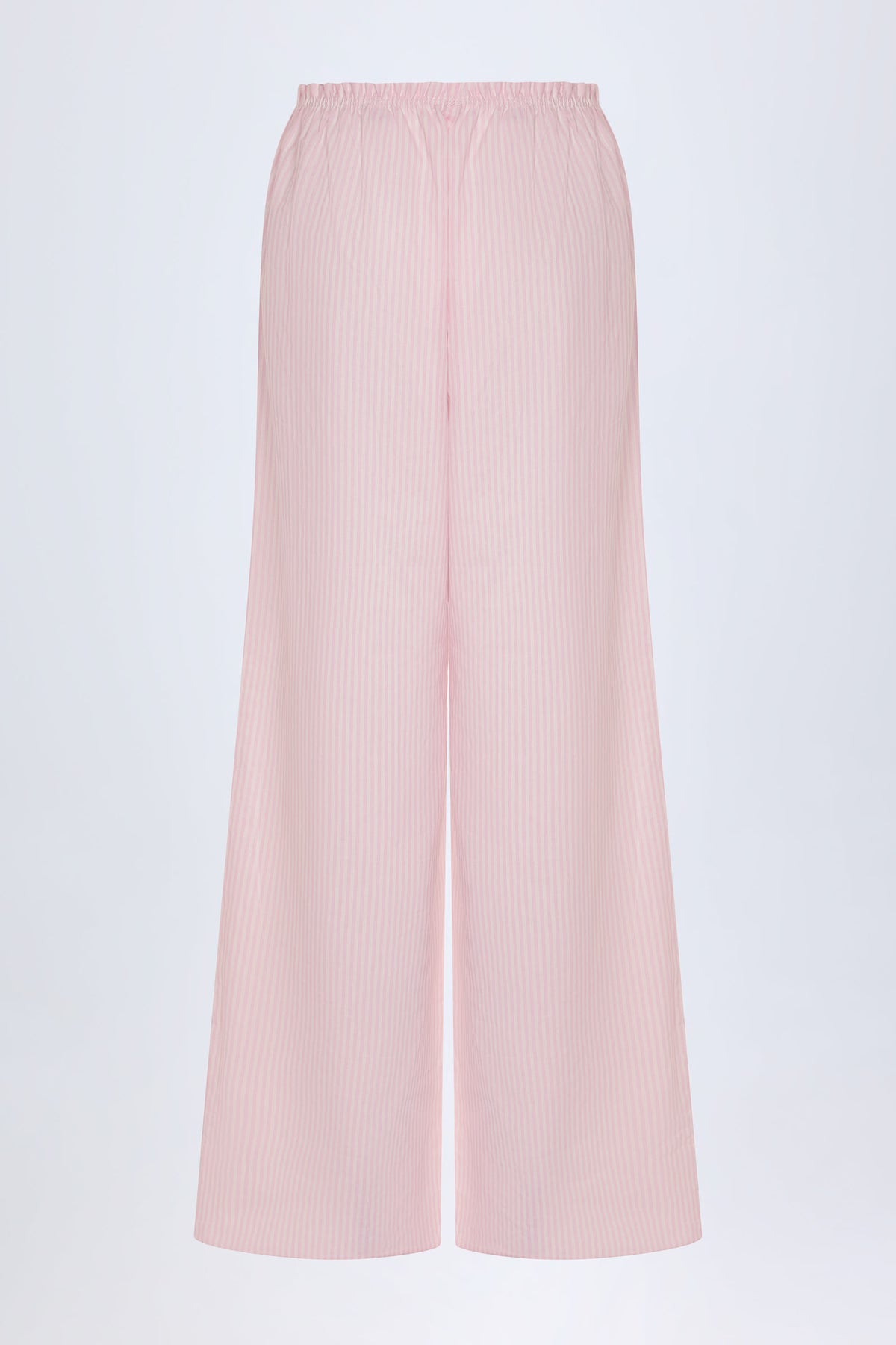 Wide-Leg Cotton-Poplin Trousers in Pink White Stripe