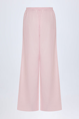 Wide-Leg Cotton-Poplin Trousers in Pink White Stripe