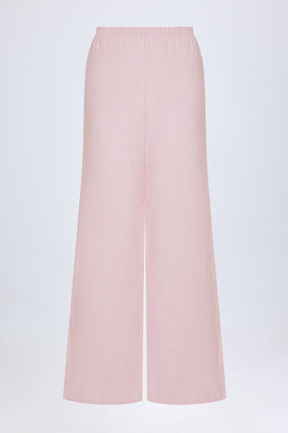 Wide-Leg Cotton-Poplin Trousers in Pink White Stripe