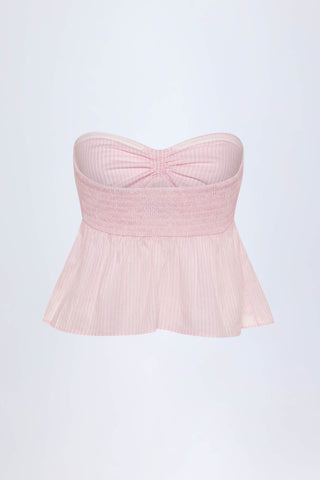 Tie-Front Strapless Cotton-Poplin Crop Top in Pink White Stripe
