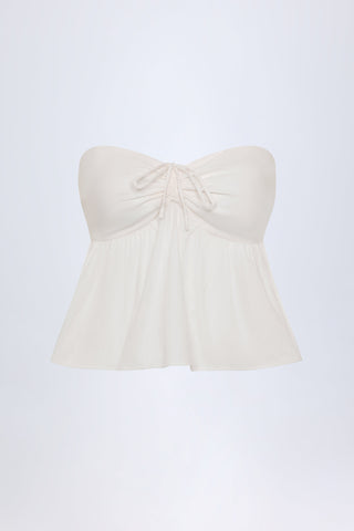 Tie-Front Strapless Cotton-Poplin Crop Top in White