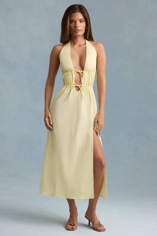 Backless Cotton-Poplin Midaxi Dress in Lemon Yellow
