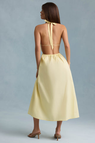 Backless Cotton-Poplin Midaxi Dress in Lemon Yellow