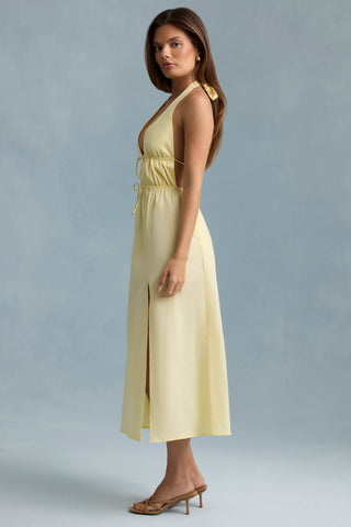 Backless Cotton-Poplin Midaxi Dress in Lemon Yellow