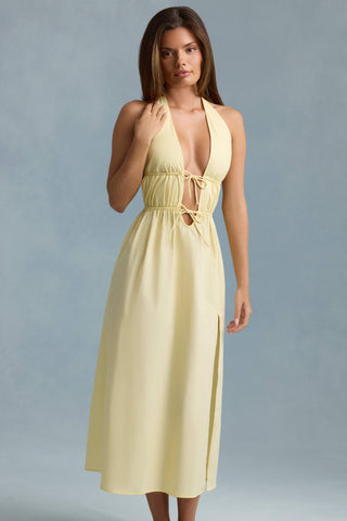 Backless Cotton-Poplin Midaxi Dress in Lemon Yellow
