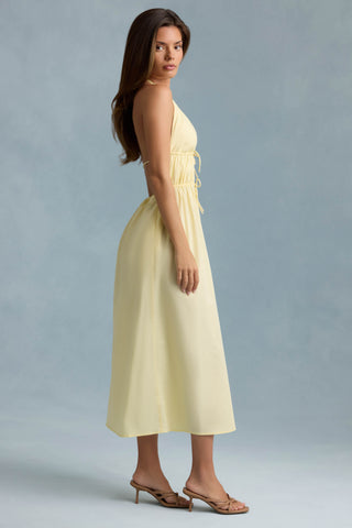 Backless Cotton-Poplin Midaxi Dress in Lemon Yellow