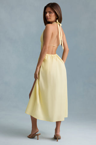 Backless Cotton-Poplin Midaxi Dress in Lemon Yellow