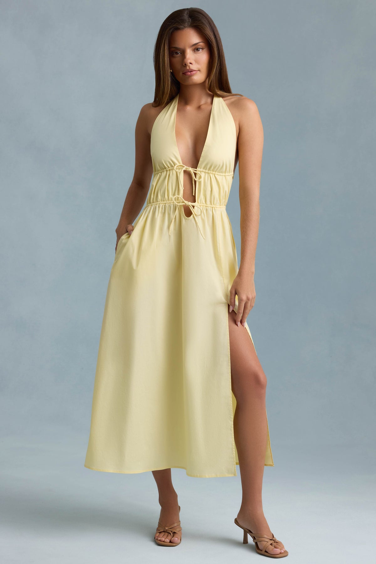 Backless Cotton-Poplin Midaxi Dress in Lemon Yellow