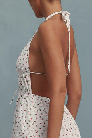 Backless Cotton-Poplin Midaxi Dress in Rose Print