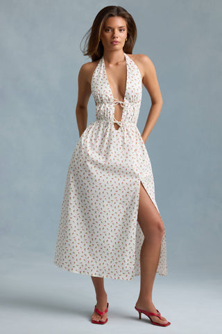 Backless Cotton-Poplin Midaxi Dress in Rose Print