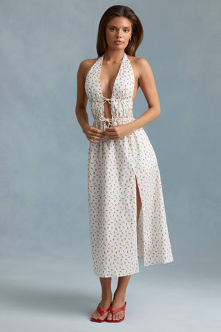 Backless Cotton-Poplin Midaxi Dress in Rose Print