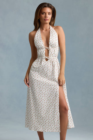 Backless Cotton-Poplin Midaxi Dress in Rose Print