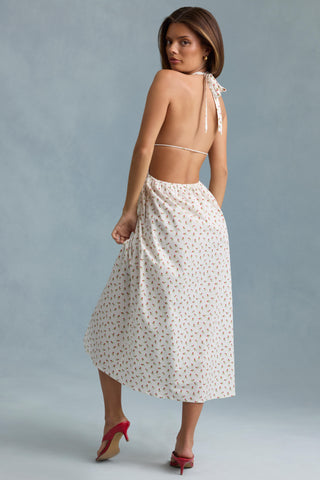 Backless Cotton-Poplin Midaxi Dress in Rose Print