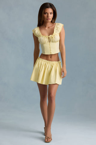 Ruched Cotton-Poplin Corset Top in Lemon Yellow