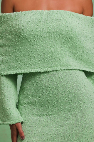 Bouclé Off-Shoulder Mini Dress in Mint