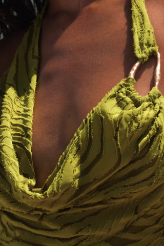 Devoré Cowl A-Line Mini Dress in Olive Green