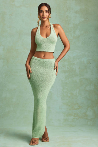 Bouclé Mid-Rise Maxi Skirt in Mint
