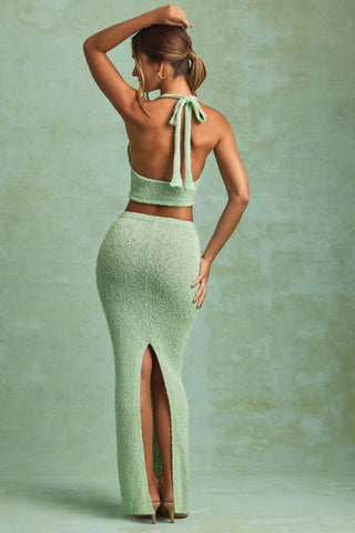 Bouclé Mid-Rise Maxi Skirt in Mint